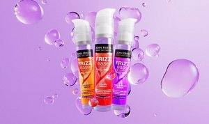 Three John Frieda Frizz Ease serums against a purple background
